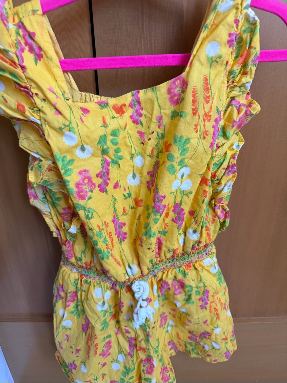 Peek Yellow Floral Romper with Pink and Green Accents Girls size 10